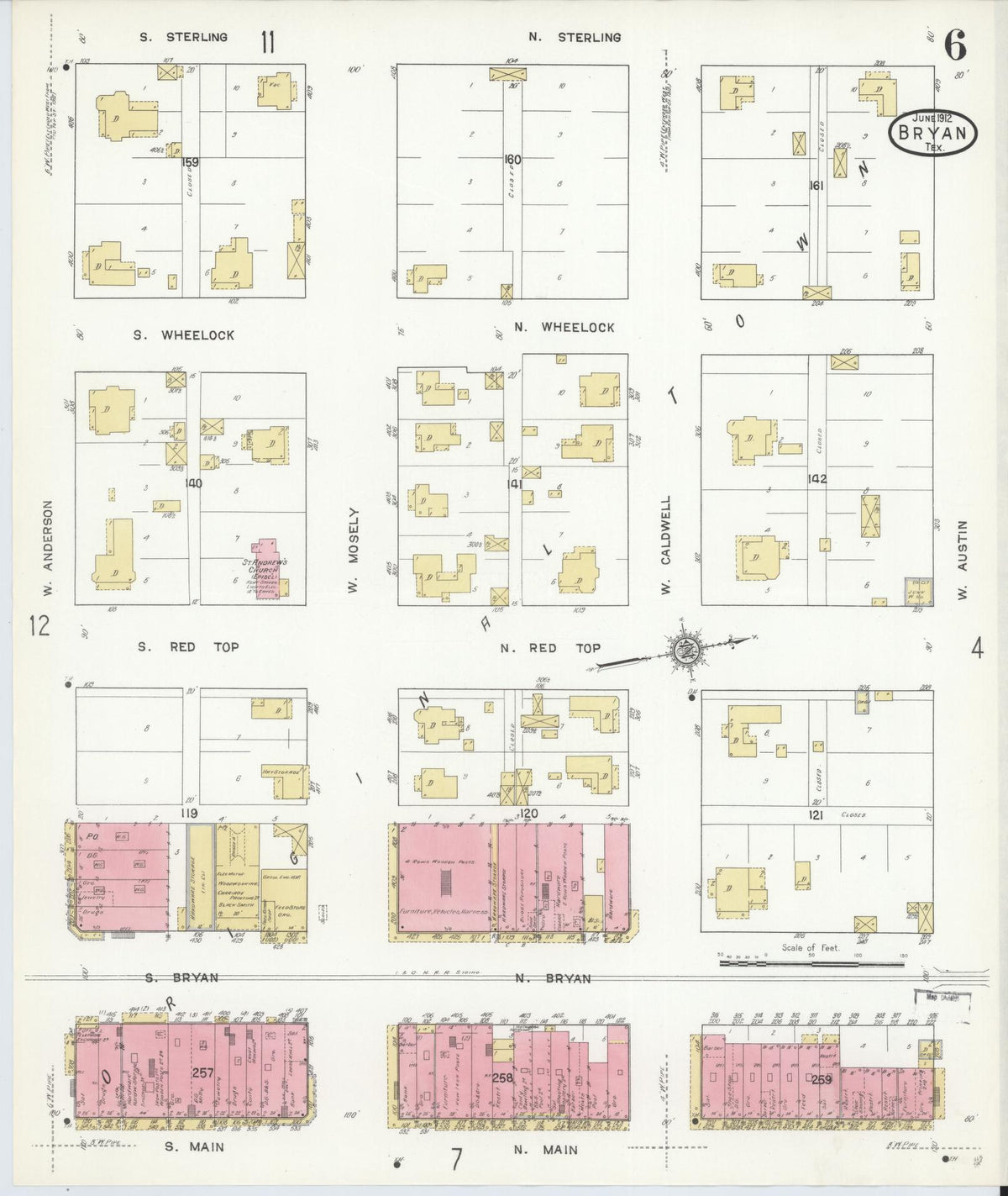 Sanborn Fire Insurance Map from Bryan, Brazos County, Texas (1912), Sheet #0006 - Complete Map Set gallery image, historic Sanborn map, vintage wall art, Texas Texas