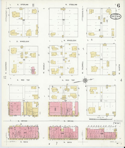 Sanborn Fire Insurance Map from Bryan, Brazos County, Texas (1912), Sheet #0006 - Complete Map Set gallery image, historic Sanborn map, vintage wall art, Texas Texas