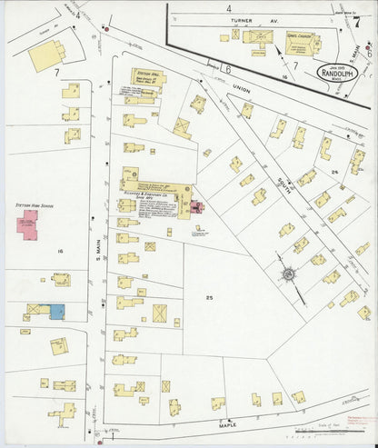 Sanborn Fire Insurance Map from Randolph, Norfolk County, Massachusetts (1919), Sheet #0007 - Complete Map Set gallery image, historic Sanborn map, vintage wall art, Massachusetts Massachusetts