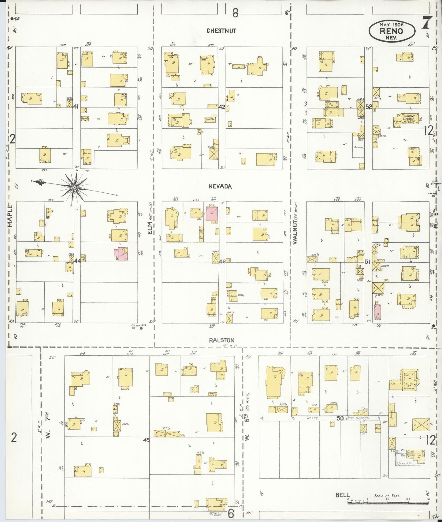 Sanborn Fire Insurance Map from Reno, Washoe County, Nevada (1906), Sheet #0007 - Complete Map Set gallery image, historic Sanborn map, vintage wall art, Nevada Nevada