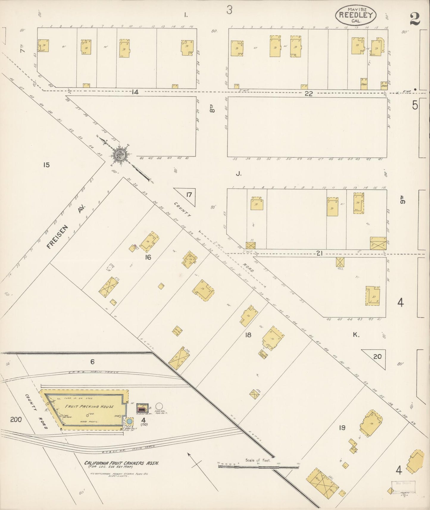 Sanborn Fire Insurance Map from Reedley, Fresno County, California (1912), Sheet #0002 - Complete Map Set gallery image, historic Sanborn map, vintage wall art, California California