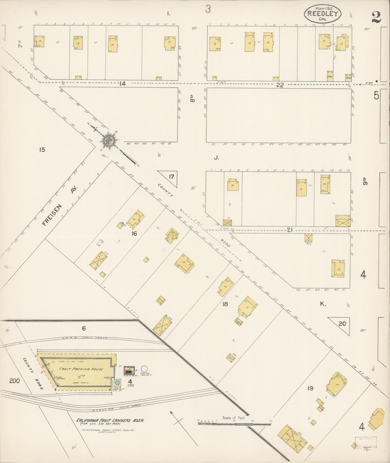 Sanborn Fire Insurance Map from Reedley, Fresno County, California (1912), Sheet #0002 - Complete Map Set gallery image, historic Sanborn map, vintage wall art, California California