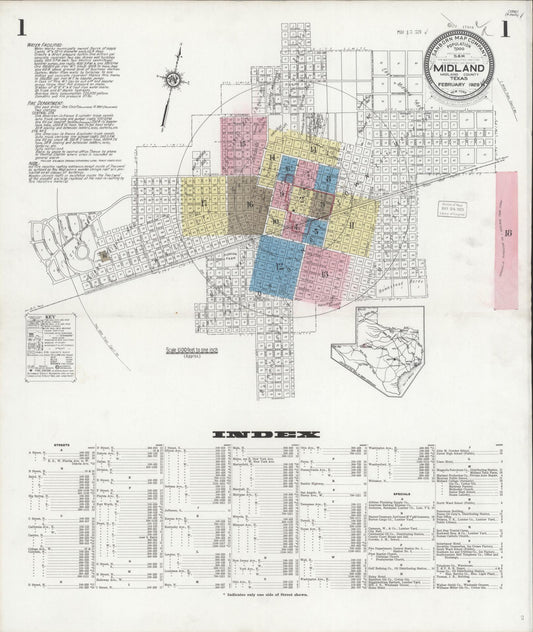 Sanborn Fire Insurance Map from Midland, Midland County, Texas (1929), Sheet #0001 - Complete Map Set gallery image, historic Sanborn map, vintage wall art, Texas Texas
