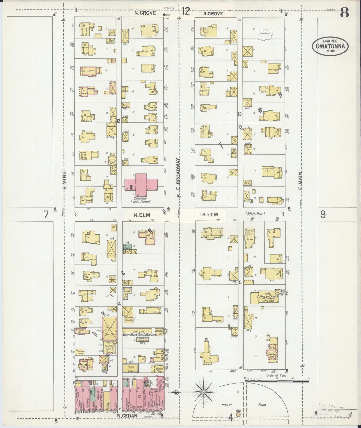 Sanborn Fire Insurance Map from Owatonna, Steele County, Minnesota (1900), Sheet #0008 - Historic Sanborn Fire Insurance Map Print, vintage old map wall art, antique decor, genealogy gift, Minnesota Minnesota map