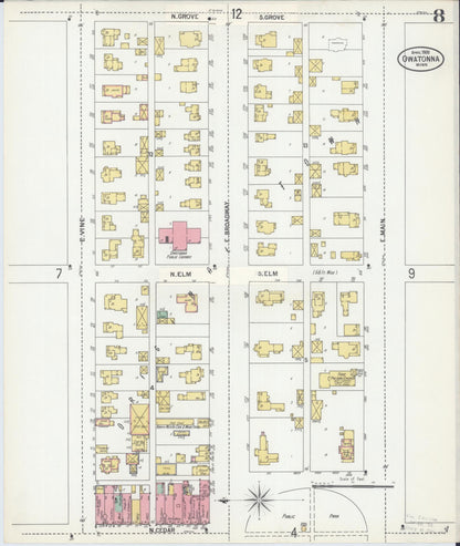 Sanborn Fire Insurance Map from Owatonna, Steele County, Minnesota (1900), Sheet #0008 - Historic Sanborn Fire Insurance Map Print, vintage old map wall art, antique decor, genealogy gift, Minnesota Minnesota map