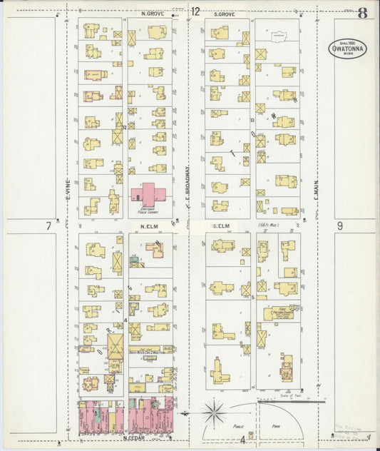 Sanborn Fire Insurance Map from Owatonna, Steele County, Minnesota (1900), Sheet #0008 - Historic Sanborn Fire Insurance Map Print, vintage old map wall art, antique decor, genealogy gift, Minnesota Minnesota map