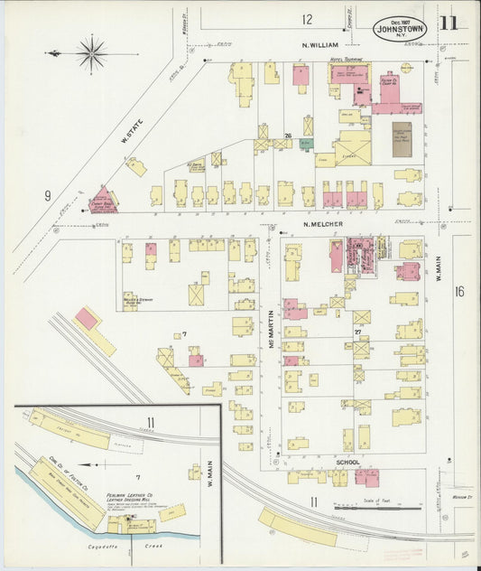 Sanborn Fire Insurance Map from Johnstown, Fulton County, New York (1907), Sheet #0011 - Historic Sanborn Fire Insurance Map Print, vintage old map wall art, antique decor, genealogy gift, New York New York map