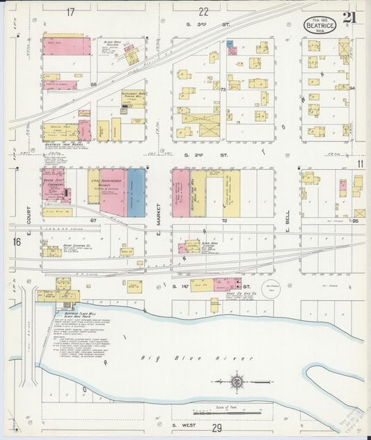 Sanborn Fire Insurance Map from Beatrice, Gage County, Nebraska (1913), Sheet #0021 - Historic Sanborn Fire Insurance Map Print, vintage old map wall art, antique decor, genealogy gift, Nebraska Nebraska map