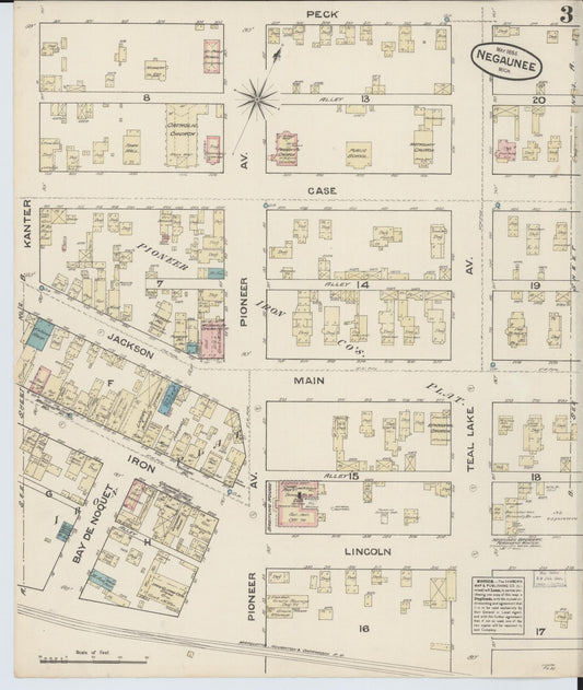 Sanborn Fire Insurance Map from Negaunee, Marquette County, Michigan (1884), Sheet #0003 - Historic Sanborn Fire Insurance Map Print, vintage old map wall art, antique decor, genealogy gift, Michigan Michigan map