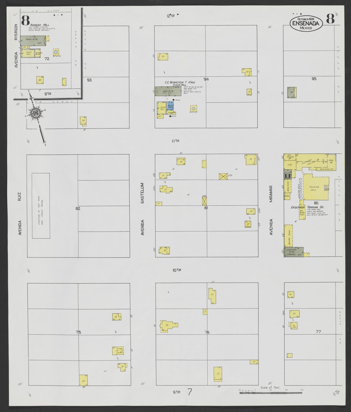 Sanborn Fire Insurance Map from Ensenada, Baja California (Mexico) (1924), Sheet #0008 - Complete Map Set gallery image, historic Sanborn map, vintage wall art, California California