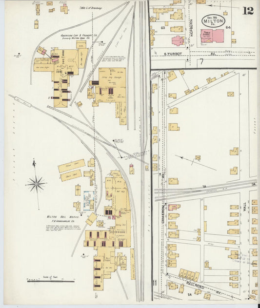 Sanborn Fire Insurance Map from Milton, Northumberland County, Pennsylvania (1906), Sheet #0012 - Historic Sanborn Fire Insurance Map Print, vintage old map wall art, antique decor, genealogy gift, Pennsylvania Pennsylvania map