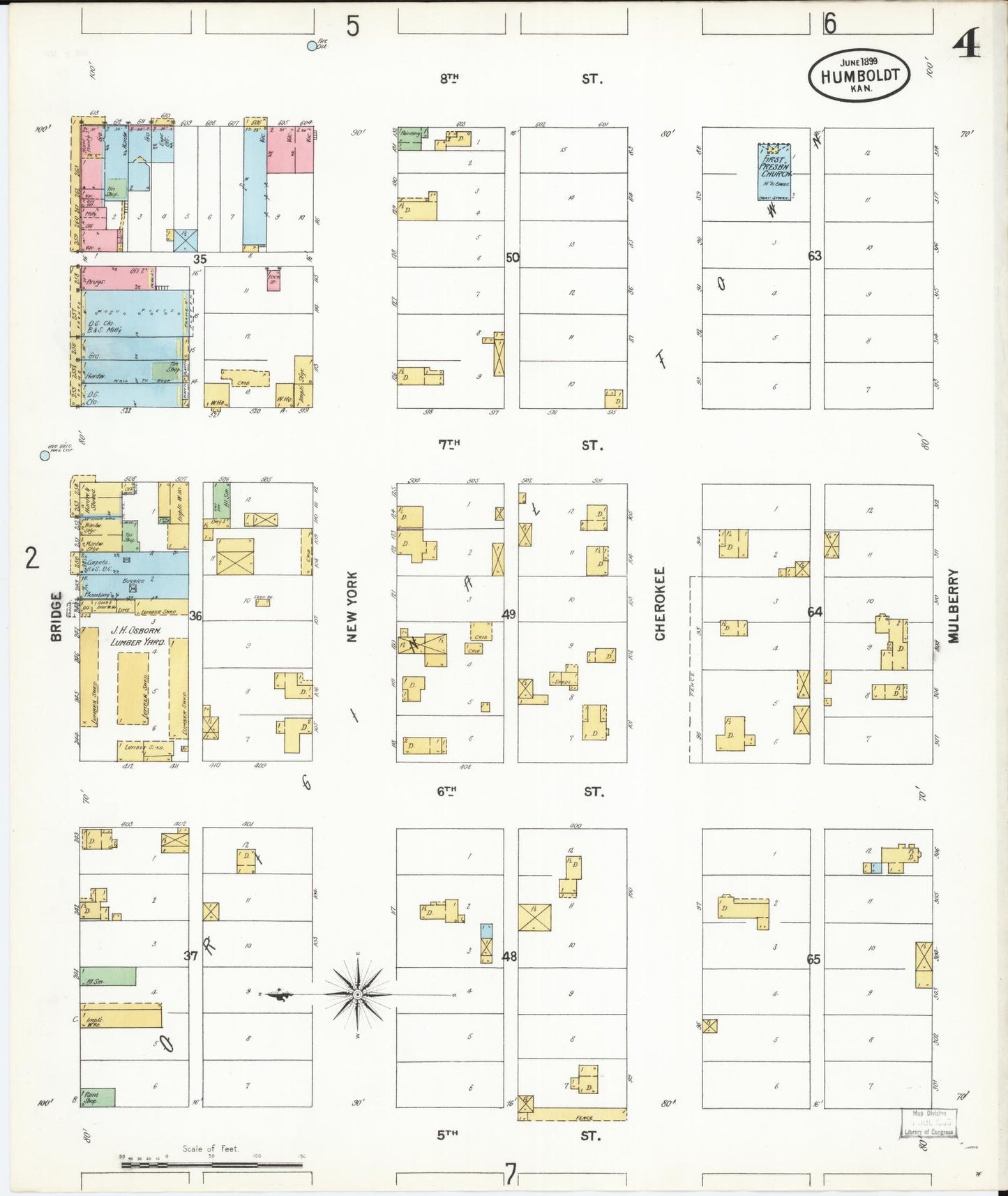 Sanborn Fire Insurance Map from Humboldt, Allen County, Kansas (1899), Sheet #0004 - Historic Sanborn Fire Insurance Map Print, vintage old map wall art, antique decor, genealogy gift, Kansas Kansas map