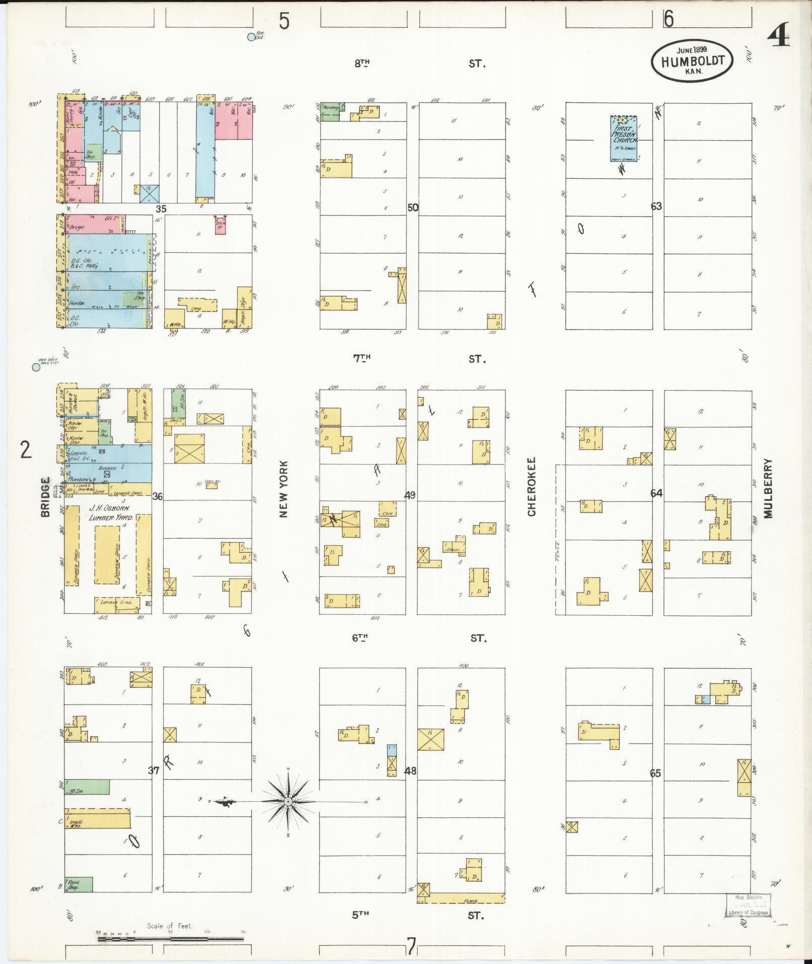 Sanborn Fire Insurance Map from Humboldt, Allen County, Kansas (1899), Sheet #0004 - Historic Sanborn Fire Insurance Map Print, vintage old map wall art, antique decor, genealogy gift, Kansas Kansas map