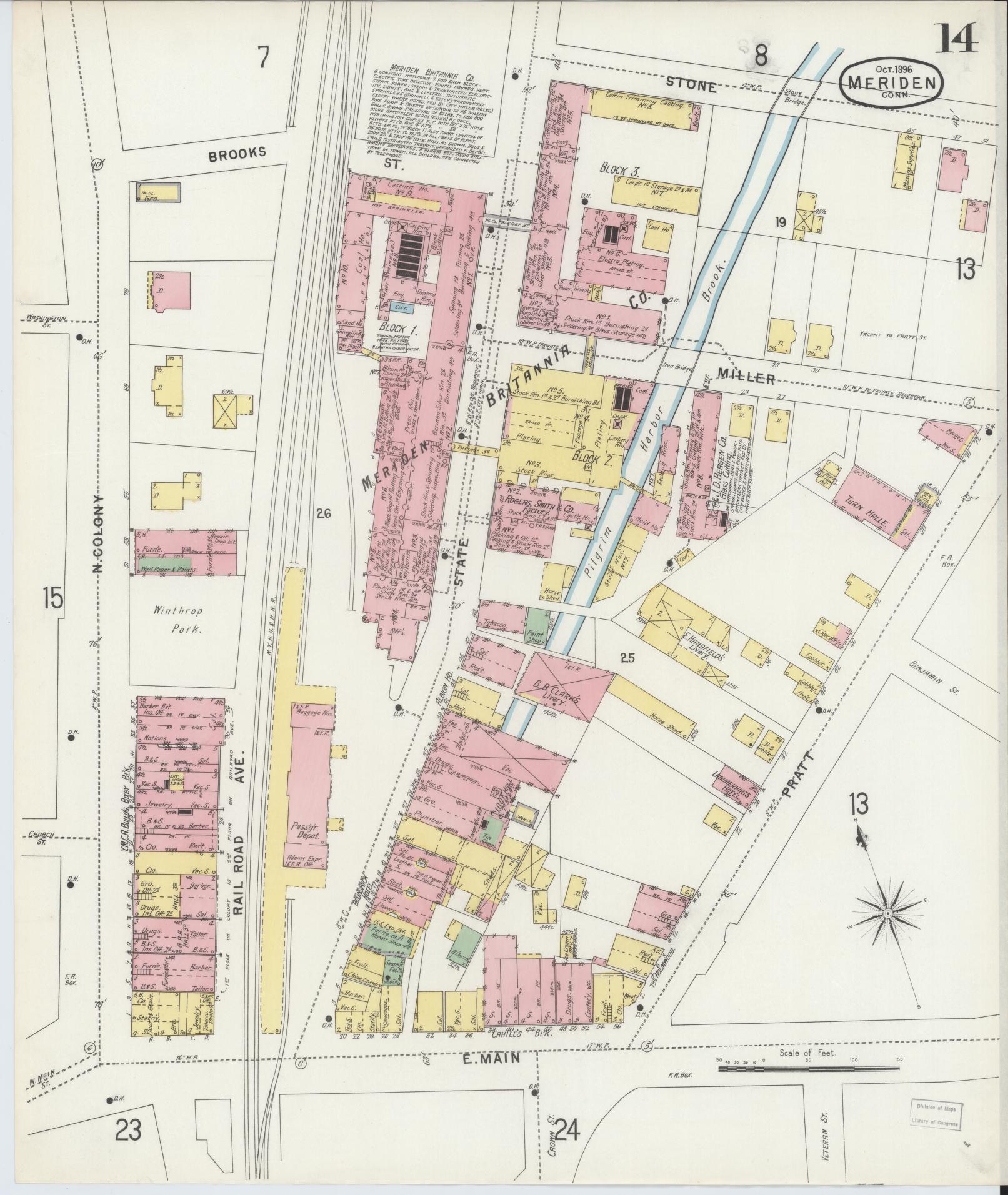Sanborn Fire Insurance Map from Meriden, New Haven County, Connecticut (1896), Sheet #0014 - Complete Map Set gallery image, historic Sanborn map, vintage wall art, Connecticut Connecticut