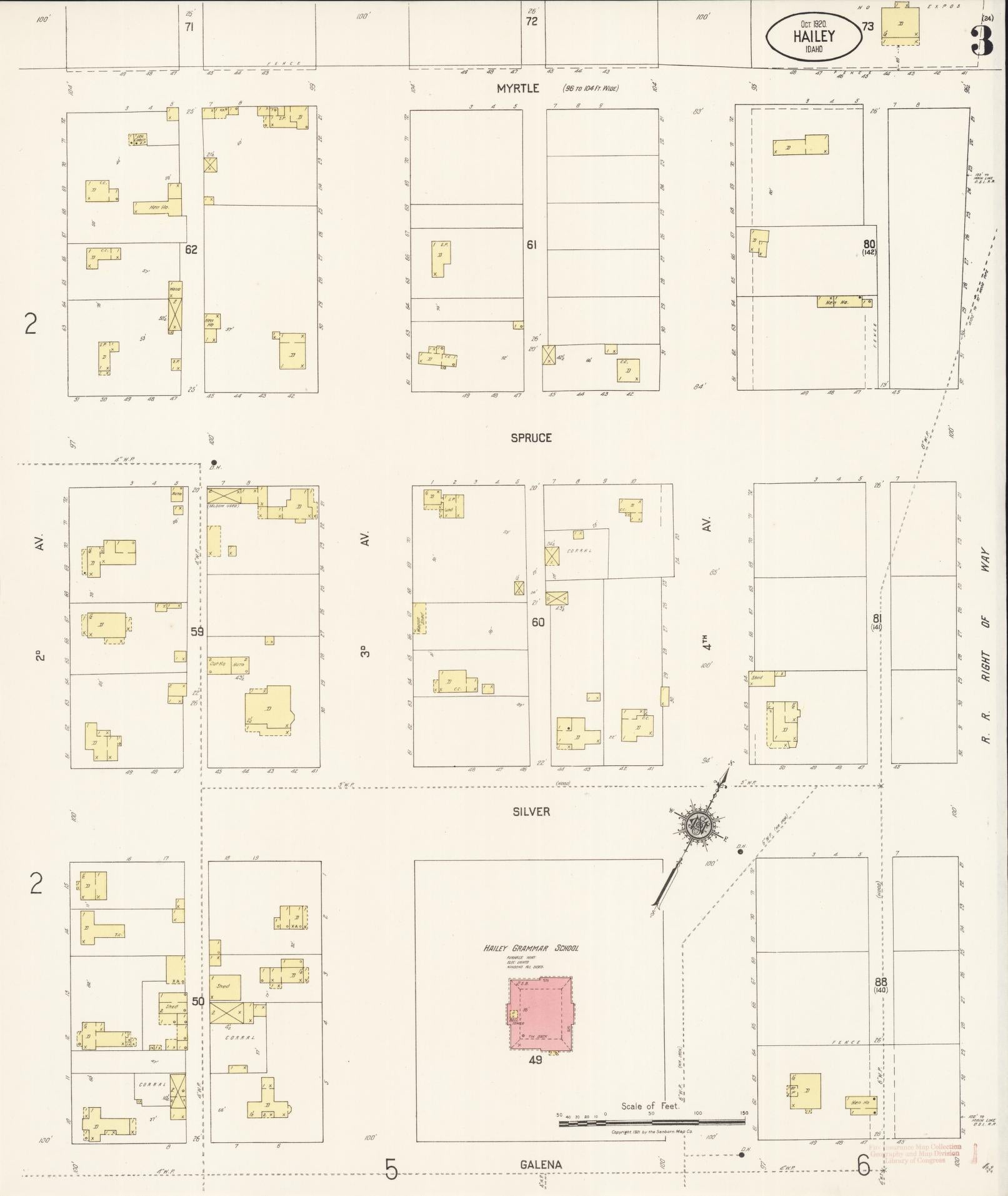 Sanborn Fire Insurance Map from Hailey, Blaine County, Idaho (1920), Sheet #0003 - Historic Sanborn Fire Insurance Map Print, vintage old map wall art, antique decor, genealogy gift, Idaho Idaho map