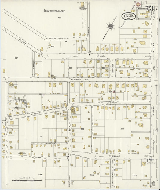 Sanborn Fire Insurance Map from Ennis, Ellis County, Texas (1920), Sheet #0023 - Historic Sanborn Fire Insurance Map Print, vintage old map wall art, antique decor, genealogy gift, Texas Texas map
