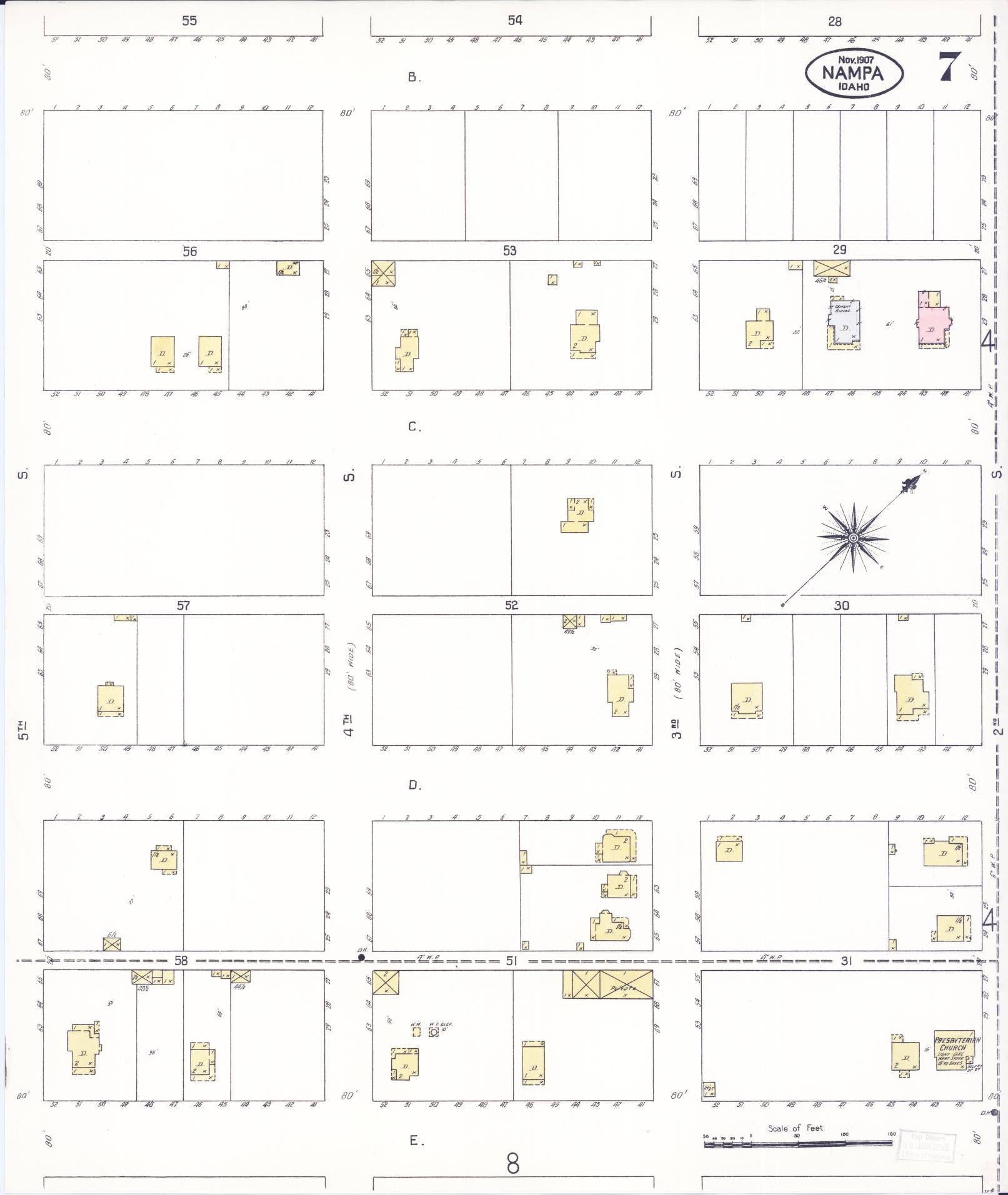 Sanborn Fire Insurance Map from Nampa, Canyon County, Idaho (1907), Sheet #0007 - Complete Map Set gallery image, historic Sanborn map, vintage wall art, Idaho Idaho