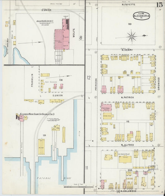 Sanborn Fire Insurance Map from Alexandria, Independent Cities, Virginia (1891), Sheet #0015 - Historic Sanborn Fire Insurance Map Print, vintage old map wall art, antique decor, genealogy gift, Virginia Virginia map