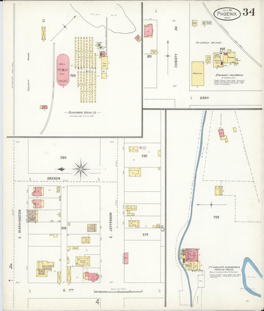 Sanborn Fire Insurance Map from Phoenix, Maricopa County, Arizona (1901), Sheet #0034 - Historic Sanborn Fire Insurance Map Print, vintage old map wall art, antique decor, genealogy gift, Arizona Arizona map