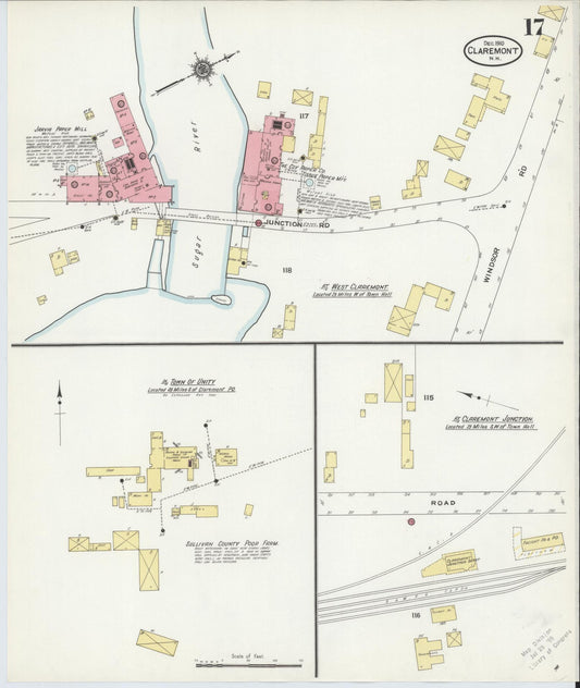Sanborn Fire Insurance Map from Claremont, Sullivan County, New Hampshire (1910), Sheet #0017 - Historic Sanborn Fire Insurance Map Print, vintage old map wall art, antique decor, genealogy gift, New Hampshire New Hampshire map