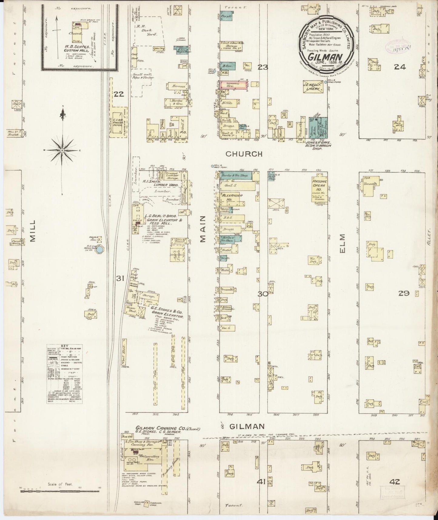 Sanborn Fire Insurance Map from Gilman, Marshall County, Iowa (1886), Sheet #0001 - Historic Sanborn Fire Insurance Map Print, vintage old map wall art