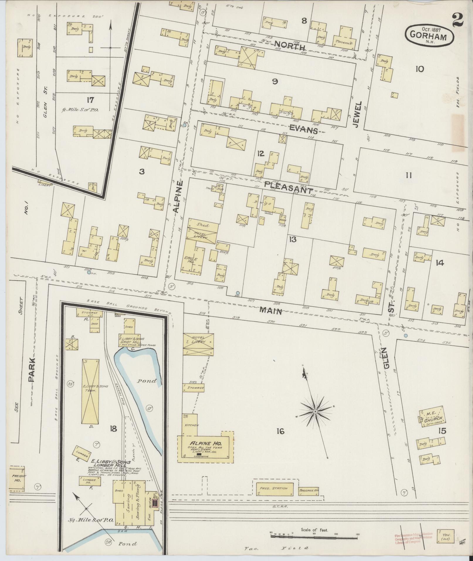 Sanborn Fire Insurance Map from Gorham, Coos County, New Hampshire (1887), Sheet #0002 - Complete Map Set gallery image, historic Sanborn map, vintage wall art, New Hampshire New Hampshire