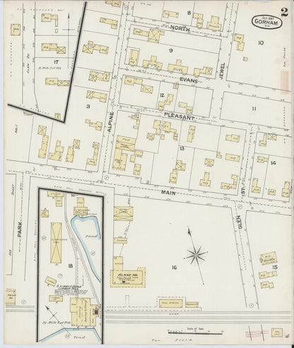 Sanborn Fire Insurance Map from Gorham, Coos County, New Hampshire (1887), Sheet #0002 - Complete Map Set gallery image, historic Sanborn map, vintage wall art, New Hampshire New Hampshire