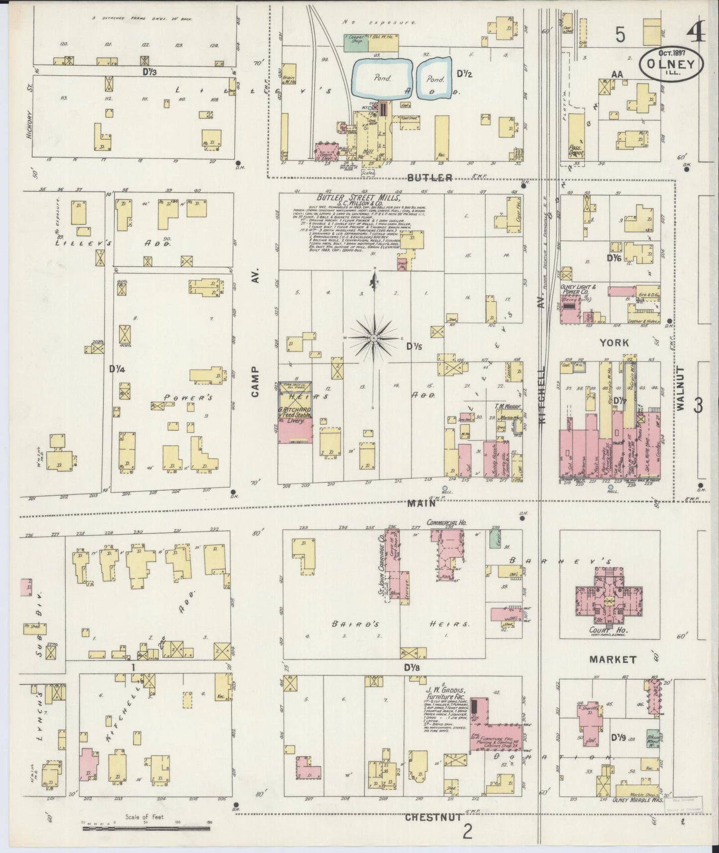 Sanborn Fire Insurance Map from Olney, Richland County, Illinois (1897), Sheet #0004 - Complete Map Set gallery image, historic Sanborn map, vintage wall art, Illinois Illinois
