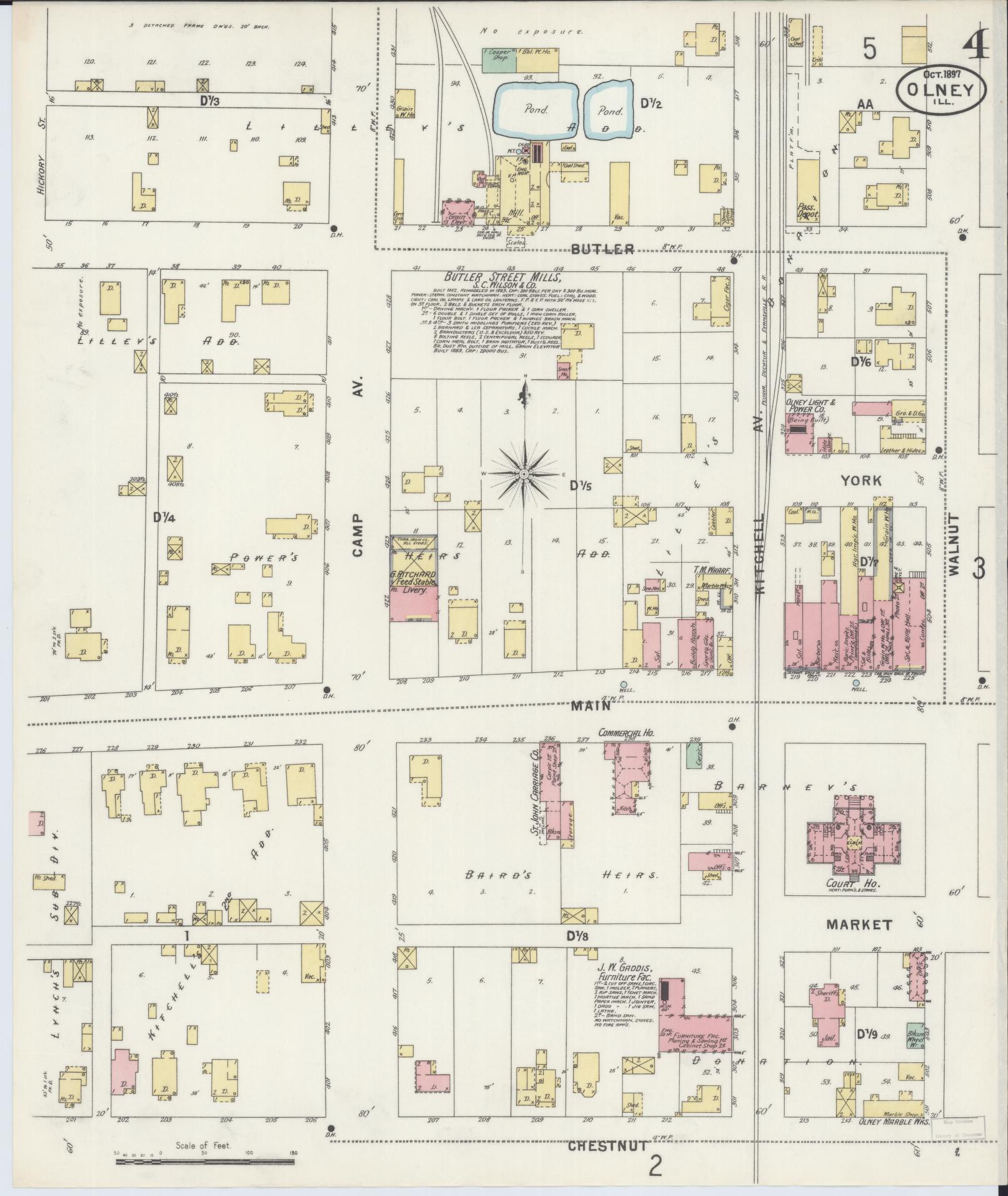 Sanborn Fire Insurance Map from Olney, Richland County, Illinois (1897), Sheet #0004 - Complete Map Set gallery image, historic Sanborn map, vintage wall art, Illinois Illinois