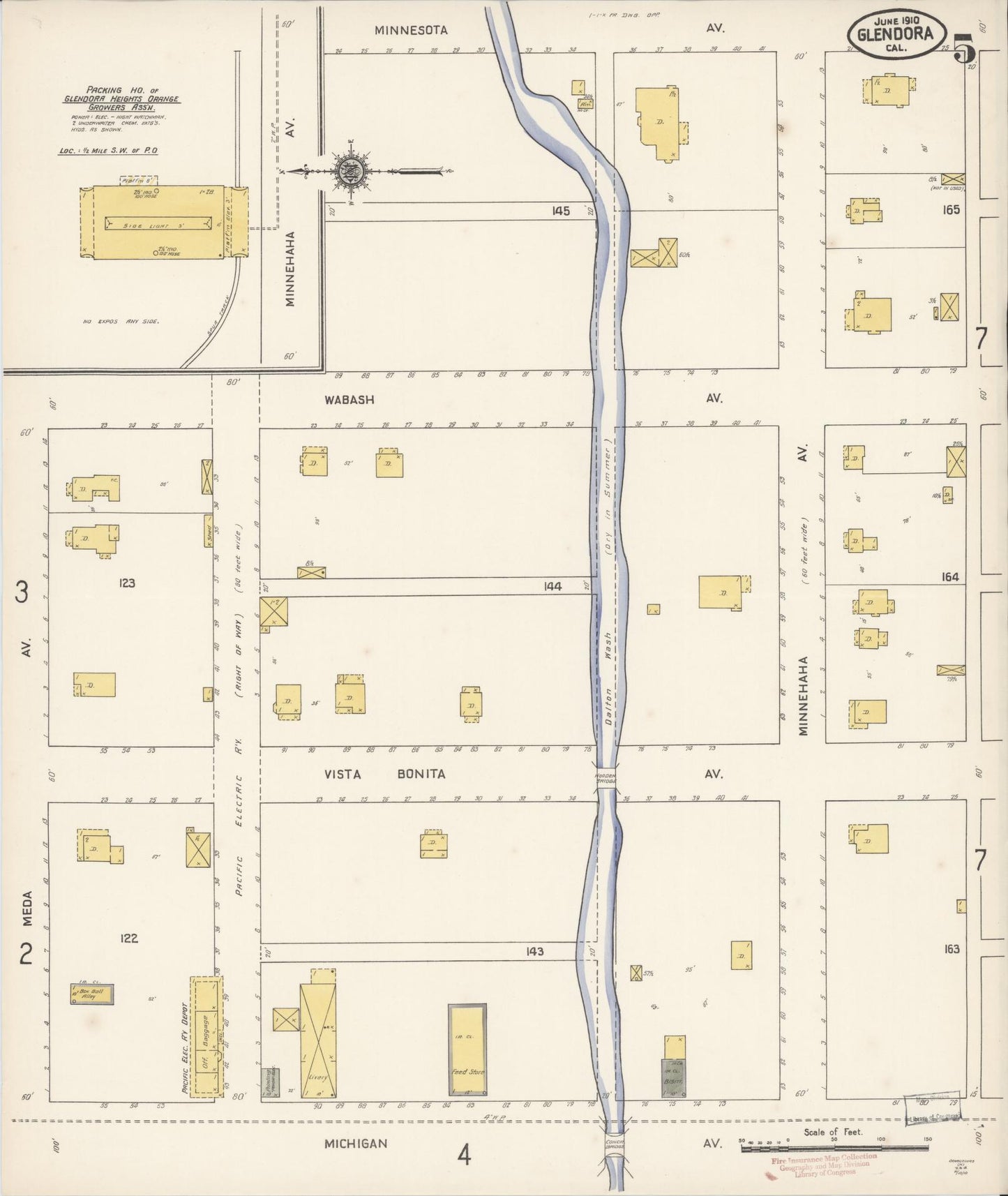 Sanborn Fire Insurance Map from Glendora, Los Angeles County, California (1910), Sheet #0005 - Complete Map Set gallery image, historic Sanborn map, vintage wall art, California California