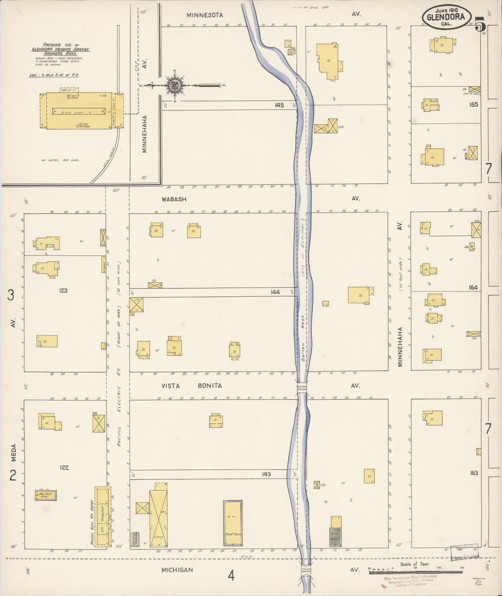 Sanborn Fire Insurance Map from Glendora, Los Angeles County, California (1910), Sheet #0005 - Complete Map Set gallery image, historic Sanborn map, vintage wall art, California California