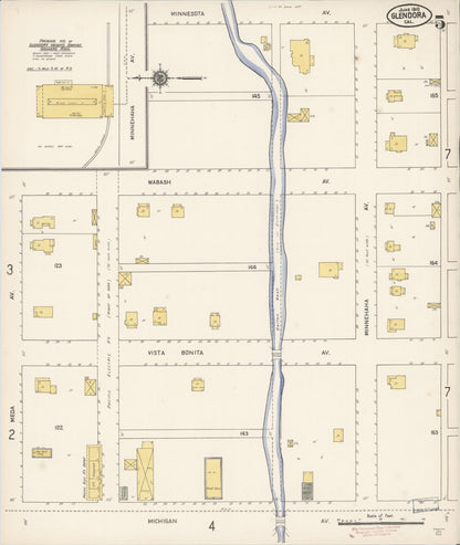 Sanborn Fire Insurance Map from Glendora, Los Angeles County, California (1910), Sheet #0005 - Complete Map Set gallery image, historic Sanborn map, vintage wall art, California California