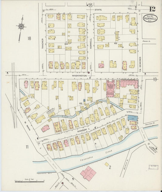 Sanborn Fire Insurance Map from Hornell, Steuben County, New York (1915), Sheet #0012 - Historic Sanborn Fire Insurance Map Print, vintage old map wall art, antique decor, genealogy gift, New York New York map