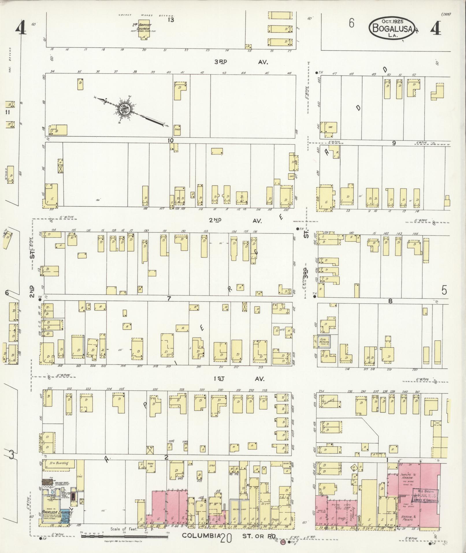 Sanborn Fire Insurance Map from Bogalusa, Washington Parish, Louisiana (1925), Sheet #0004 - Complete Map Set gallery image, historic Sanborn map, vintage wall art, Louisiana Louisiana