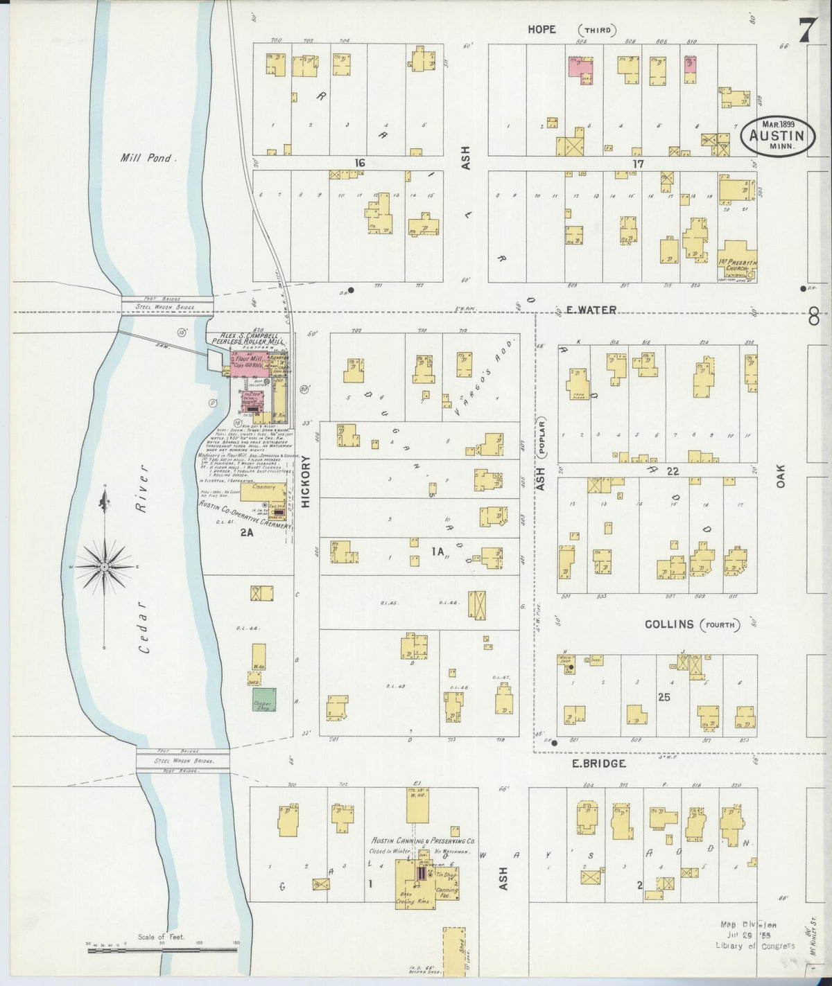 Sanborn Fire Insurance Map from Austin, Mower County, Minnesota (1899), Sheet #0007 - Complete Map Set gallery image, historic Sanborn map, vintage wall art, Minnesota Minnesota