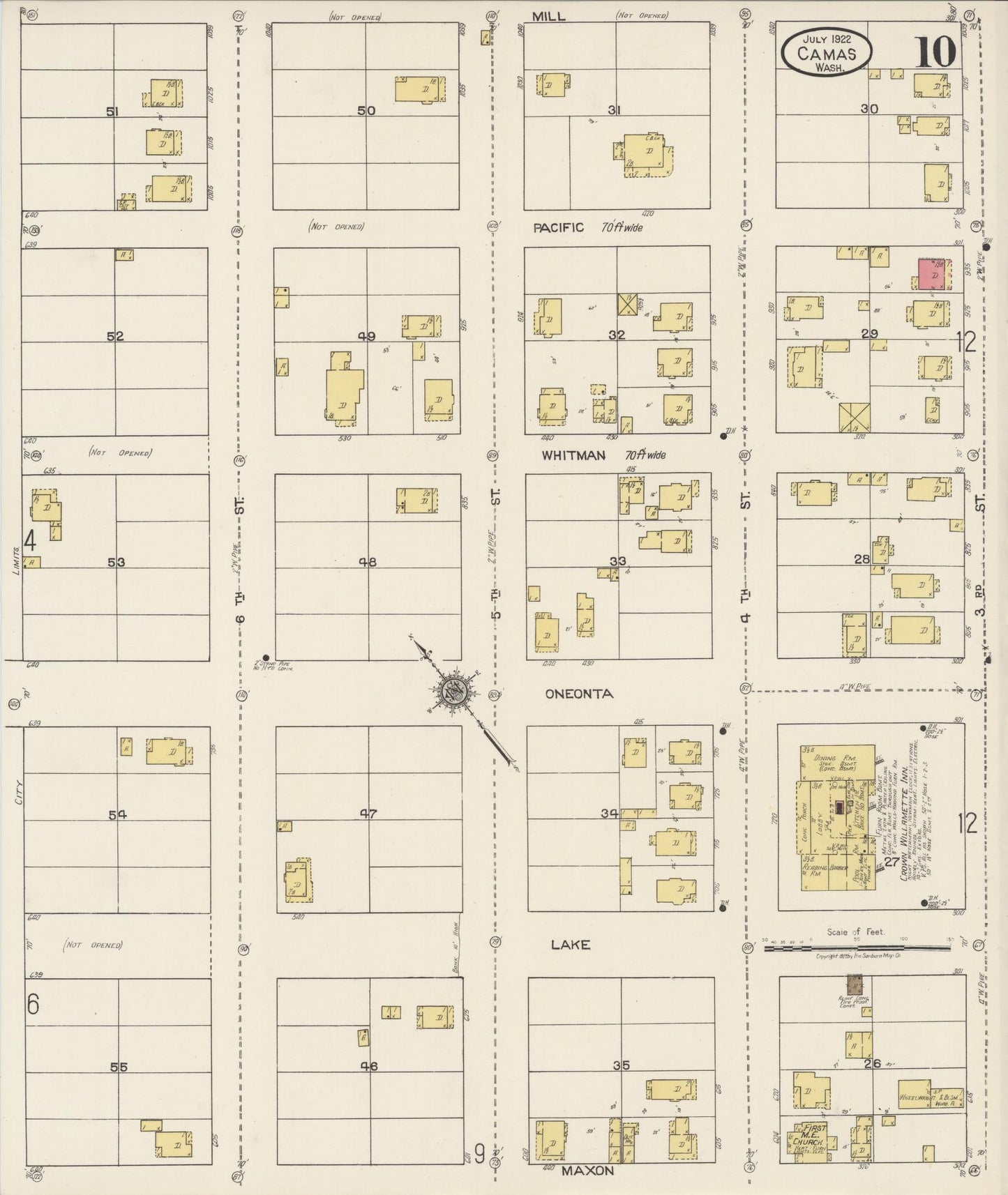 Sanborn Fire Insurance Map from Camas, Clark County, Washington (1922), Sheet #0010 - Complete Map Set gallery image, historic Sanborn map, vintage wall art, Washington Washington