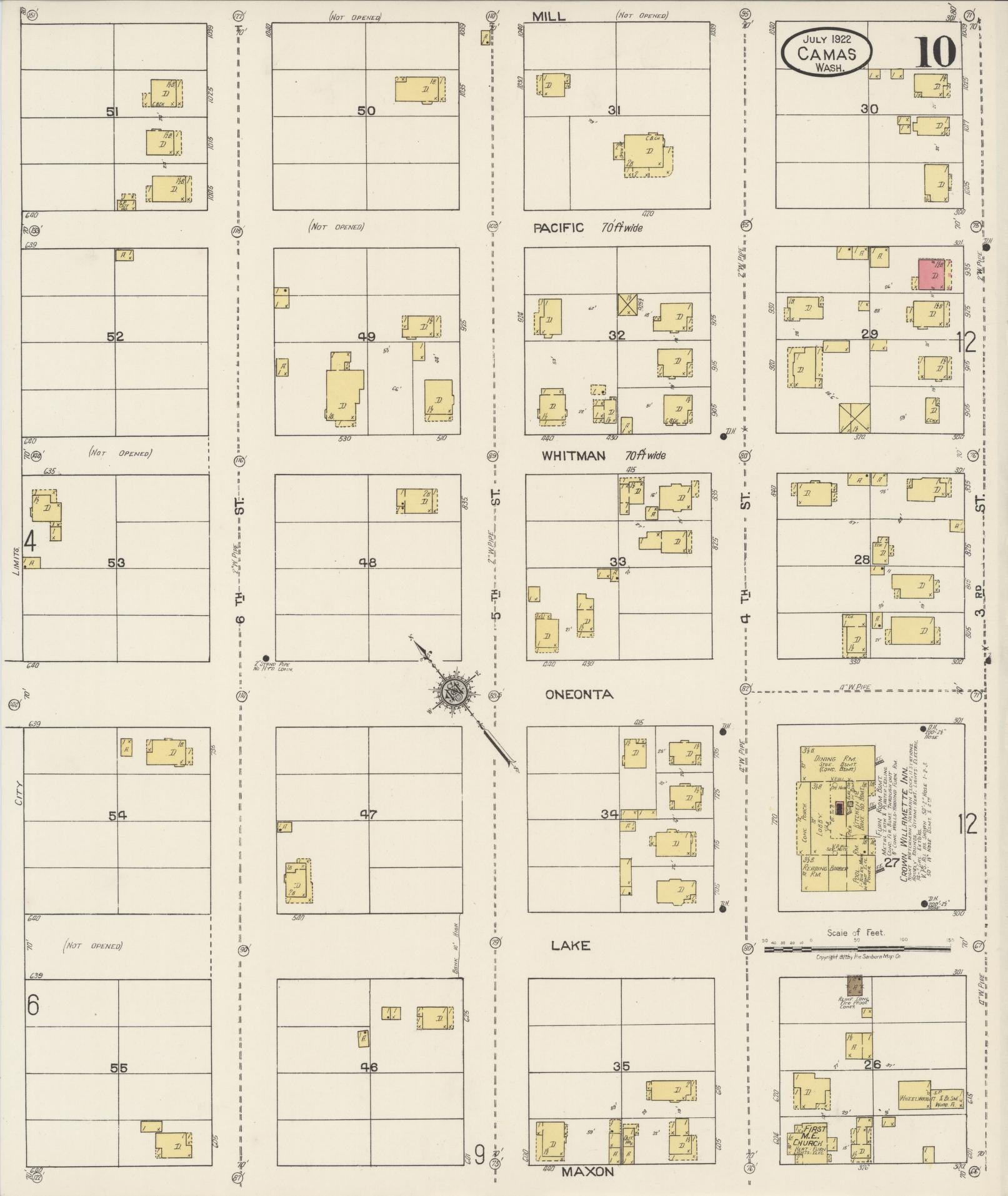 Sanborn Fire Insurance Map from Camas, Clark County, Washington (1922), Sheet #0010 - Complete Map Set gallery image, historic Sanborn map, vintage wall art, Washington Washington