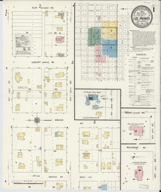 Sanborn Fire Insurance Map from Las Animas, Bent County, Colorado (1910), Sheet #0001 - Historic Sanborn Fire Insurance Map Print, vintage old map wall art, antique decor, genealogy gift, Colorado Colorado map