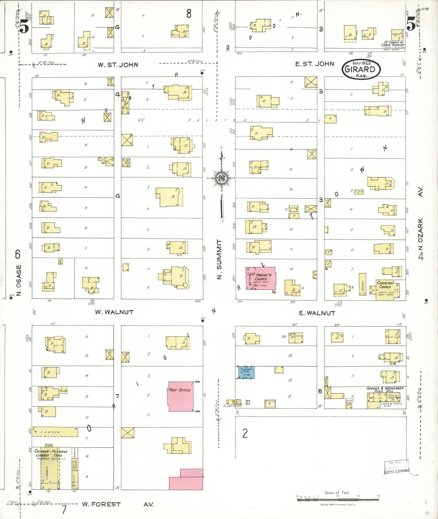 Sanborn Fire Insurance Map from Girard, Crawford County, Kansas (1923), Sheet #0005 - Complete Map Set gallery image, historic Sanborn map, vintage wall art, Kansas Kansas