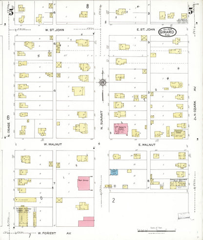 Sanborn Fire Insurance Map from Girard, Crawford County, Kansas (1923), Sheet #0005 - Complete Map Set gallery image, historic Sanborn map, vintage wall art, Kansas Kansas