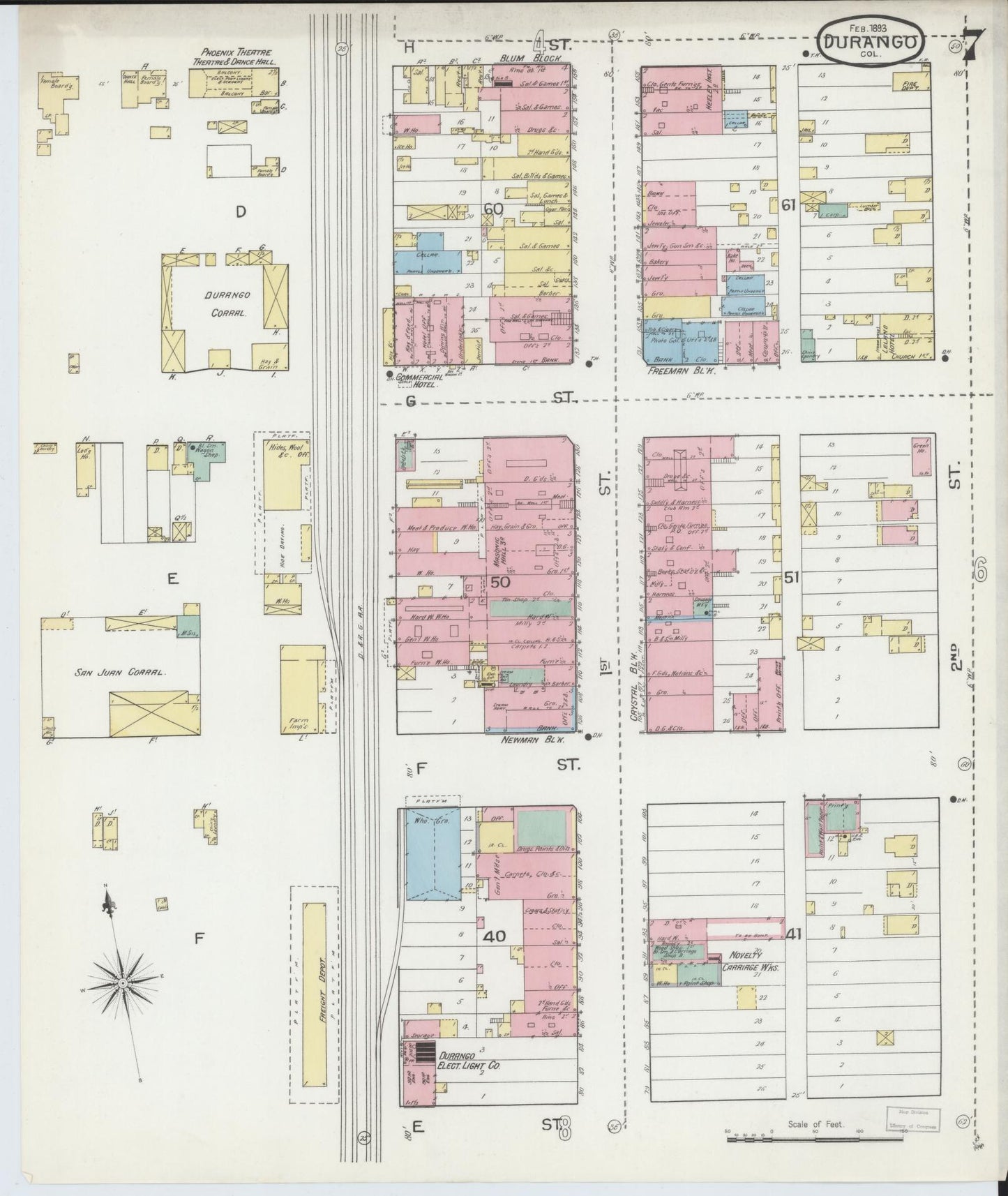 Sanborn Fire Insurance Map from Durango, La Plata County, Colorado (1893), Sheet #0007 - Complete Map Set gallery image, historic Sanborn map, vintage wall art, Colorado Colorado