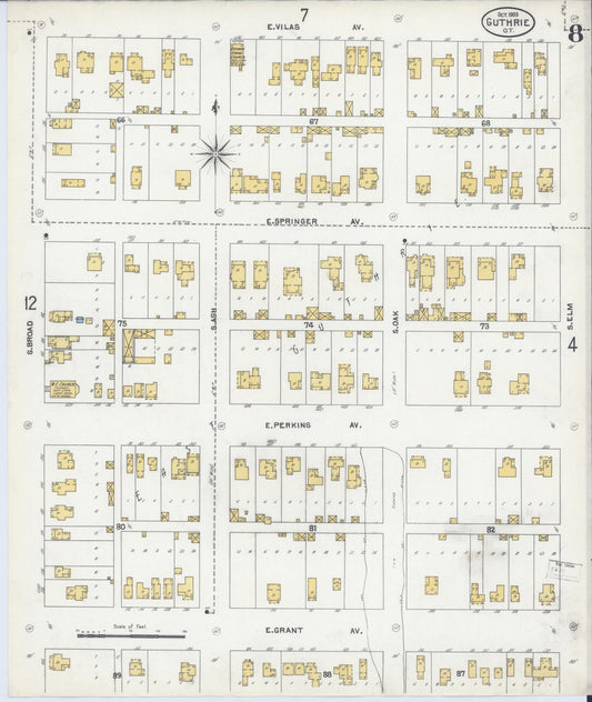 Sanborn Fire Insurance Map from Guthrie, Logain County, Oklahoma (1903), Sheet #0008 - Historic Sanborn Fire Insurance Map Print, vintage old map wall art, antique decor, genealogy gift, Oklahoma Oklahoma map