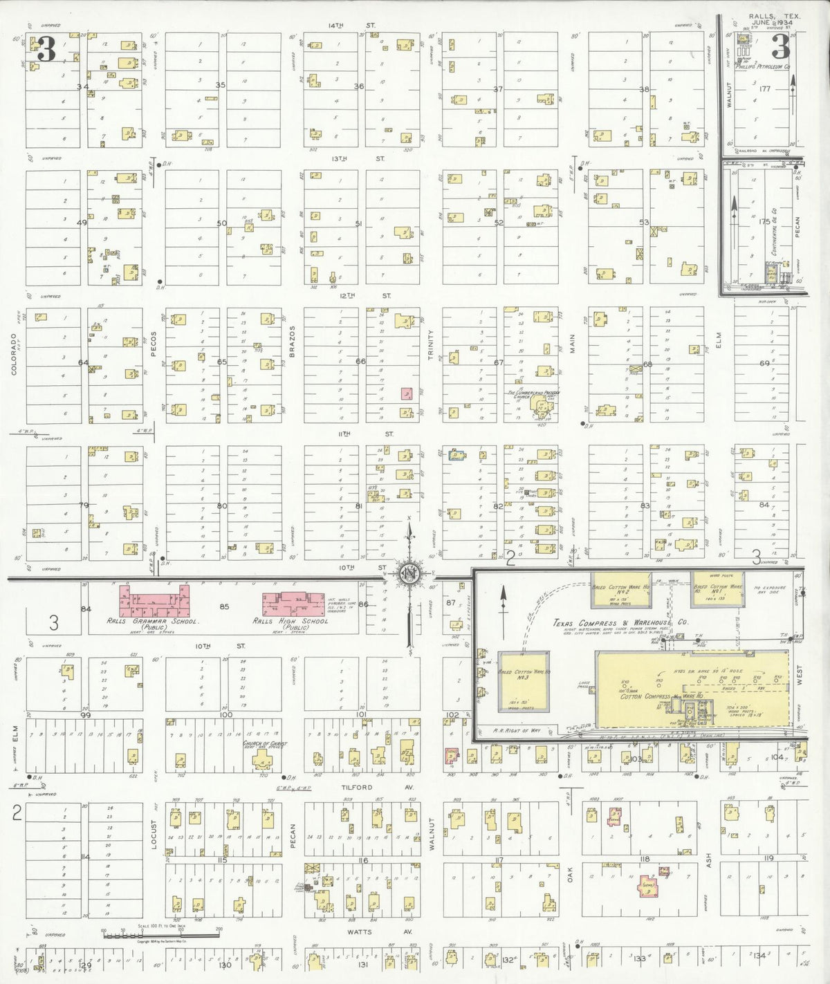 Sanborn Fire Insurance Map from Ralls, Crosby County, Texas (1934), Sheet #0003 - Complete Map Set gallery image, historic Sanborn map, vintage wall art, Texas Texas