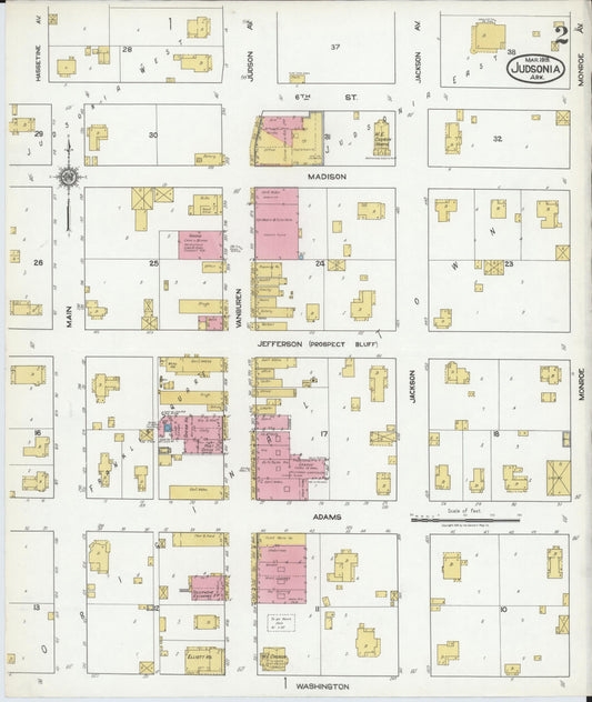 Sanborn Fire Insurance Map from Judsonia, White County, Arkansas (1919), Sheet #0002 - Historic Sanborn Fire Insurance Map Print, vintage old map wall art, antique decor, genealogy gift, Arkansas Arkansas map