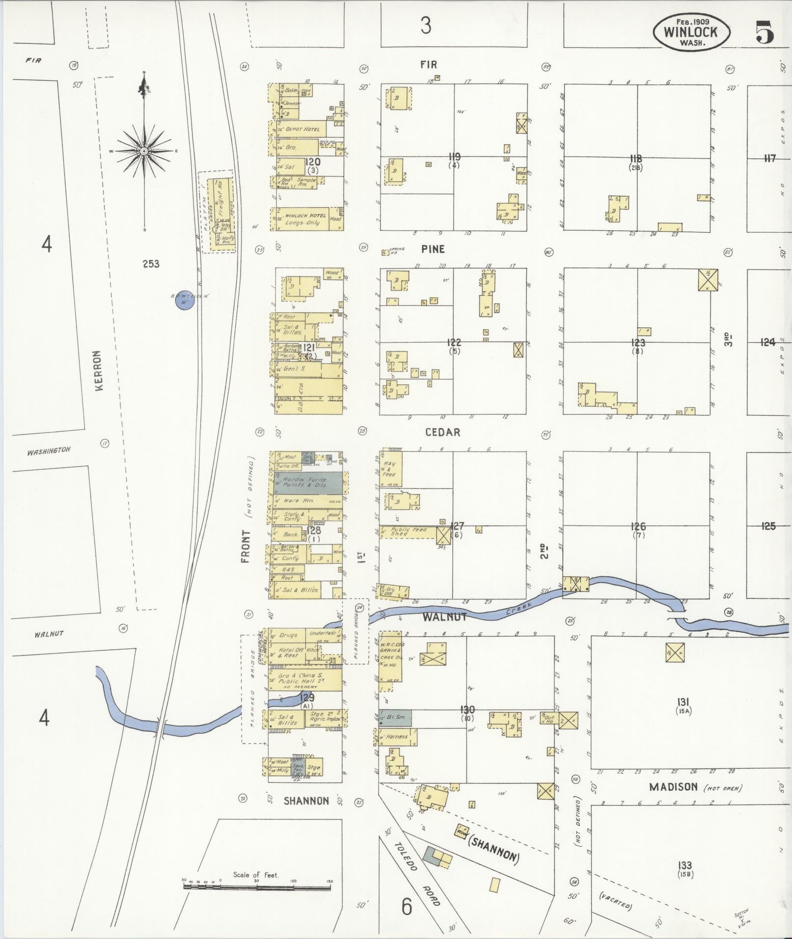 Sanborn Fire Insurance Map from Winlock, Lewis County, Washington (1909), Sheet #0005 - Complete Map Set gallery image, historic Sanborn map, vintage wall art, Washington Washington