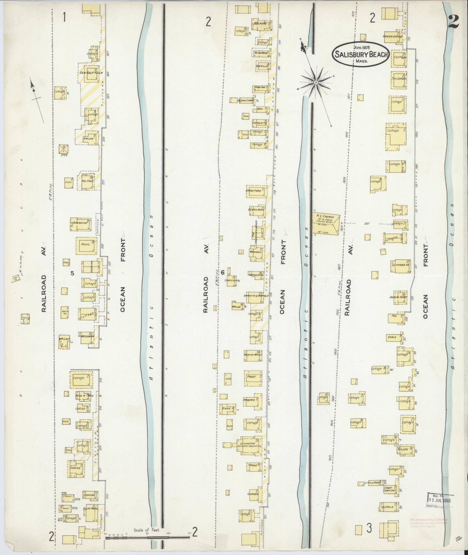 Sanborn Fire Insurance Map from Salisbury, Essex County, Massachusetts (1909), Sheet #0002 - Complete Map Set gallery image, historic Sanborn map, vintage wall art, Massachusetts Massachusetts