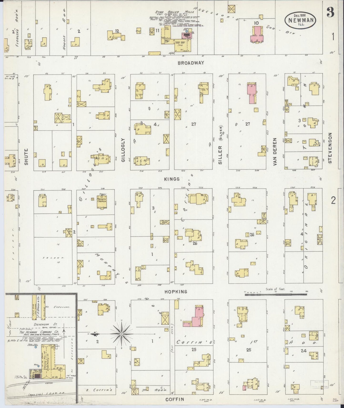 Sanborn Fire Insurance Map from Newman, Douglas County, Illinois (1898), Sheet #0003 - Complete Map Set gallery image, historic Sanborn map, vintage wall art, Illinois Illinois