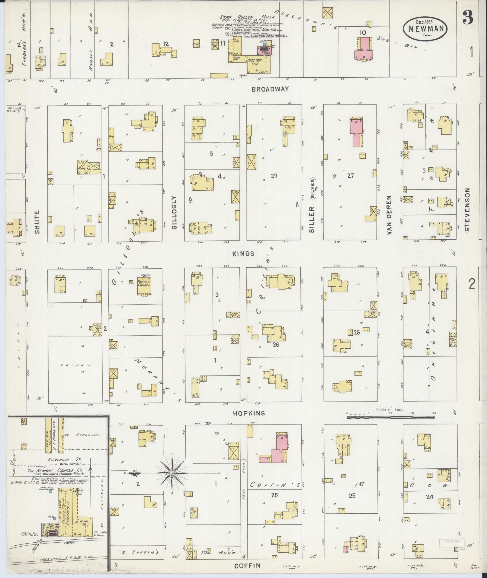 Sanborn Fire Insurance Map from Newman, Douglas County, Illinois (1898), Sheet #0003 - Complete Map Set gallery image, historic Sanborn map, vintage wall art, Illinois Illinois