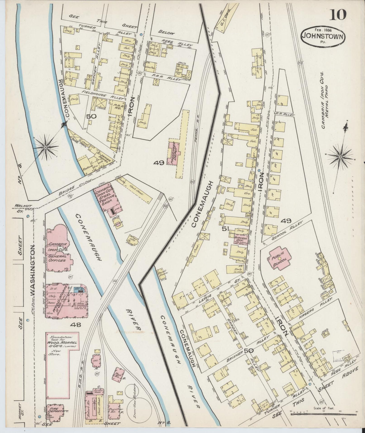 Sanborn Fire Insurance Map from Johnstown, Cambria County, Pennsylvania (1886), Sheet #0010 - Complete Map Set gallery image, historic Sanborn map, vintage wall art, Pennsylvania Pennsylvania
