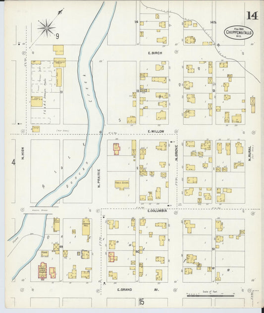 Sanborn Fire Insurance Map from Chippewa Falls, Chippewa County, Wisconsin (1903), Sheet #0014 - Historic Sanborn Fire Insurance Map Print, vintage old map wall art, antique decor, genealogy gift, Wisconsin Wisconsin map